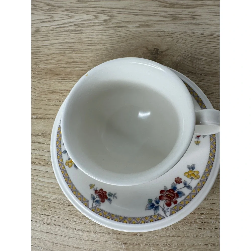 Noritake Versatone Kashmir 9303 Tea Cup and Saucer Set Vintage Floral Stoneware‎